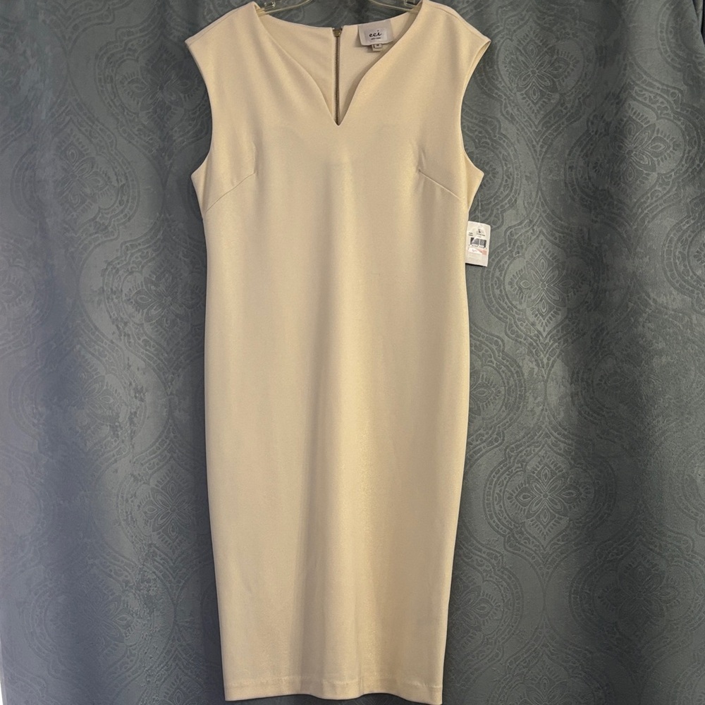 ECI New York Midi sheath Dress 
Size 10 NEW with tag Cream Shimmering Material